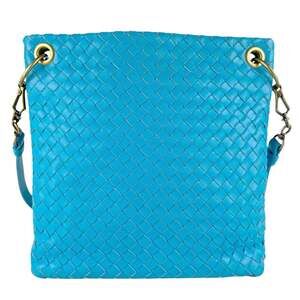 BOTTEGA VENETA Blue Leather Intrecciato Shoulder Bag